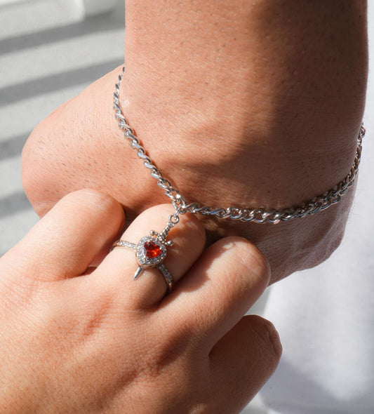 1 anillo AJUSTABLE de corazon y 1 brazalete de espada 😱🔥 EN CAJA DE REGALO PREMIUM😱🔥 C5